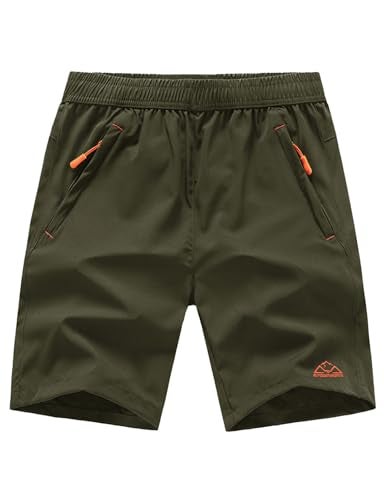 TBMPOY Men's 7" Hiking Running Shorts with Pockets Athletic Outdoor Sports Gym Workout Short Zipper Pockets ArmyGreen L - Image 1