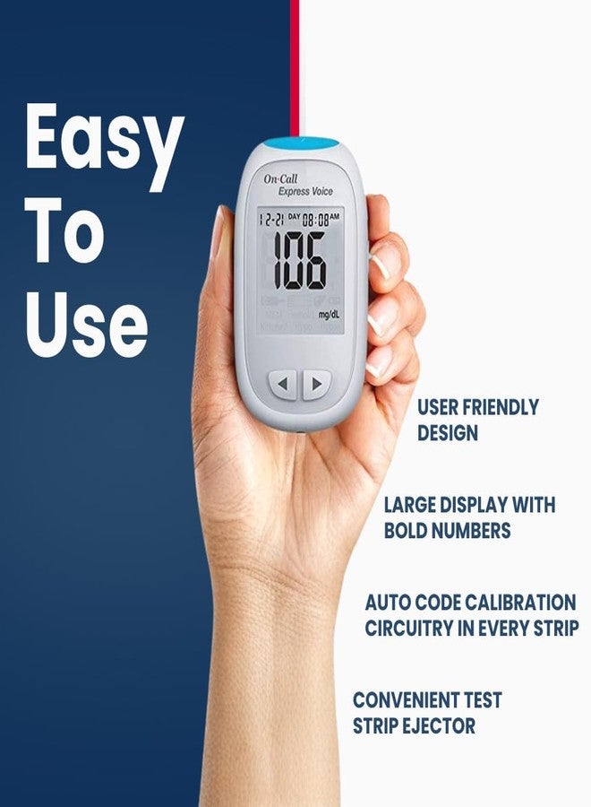 On Call Blood Glucose Monitor Meter by On-Call Express Voice, Bilingual (English/Spanish Guidance, 300 Test Storage, Large Display, Accurate Diabetic Blood Sugar Results in Seconds, Travel Case - Image 4