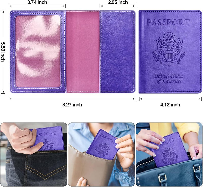 Eoehro Passport and Vaccine Card Holder Combo, Passport Holder with Vaccine Card Slot, Passport Wallet, Passport Cover, Passport Case, Passport Holder for Women and Men(AKA-Bright purple) - Image 3