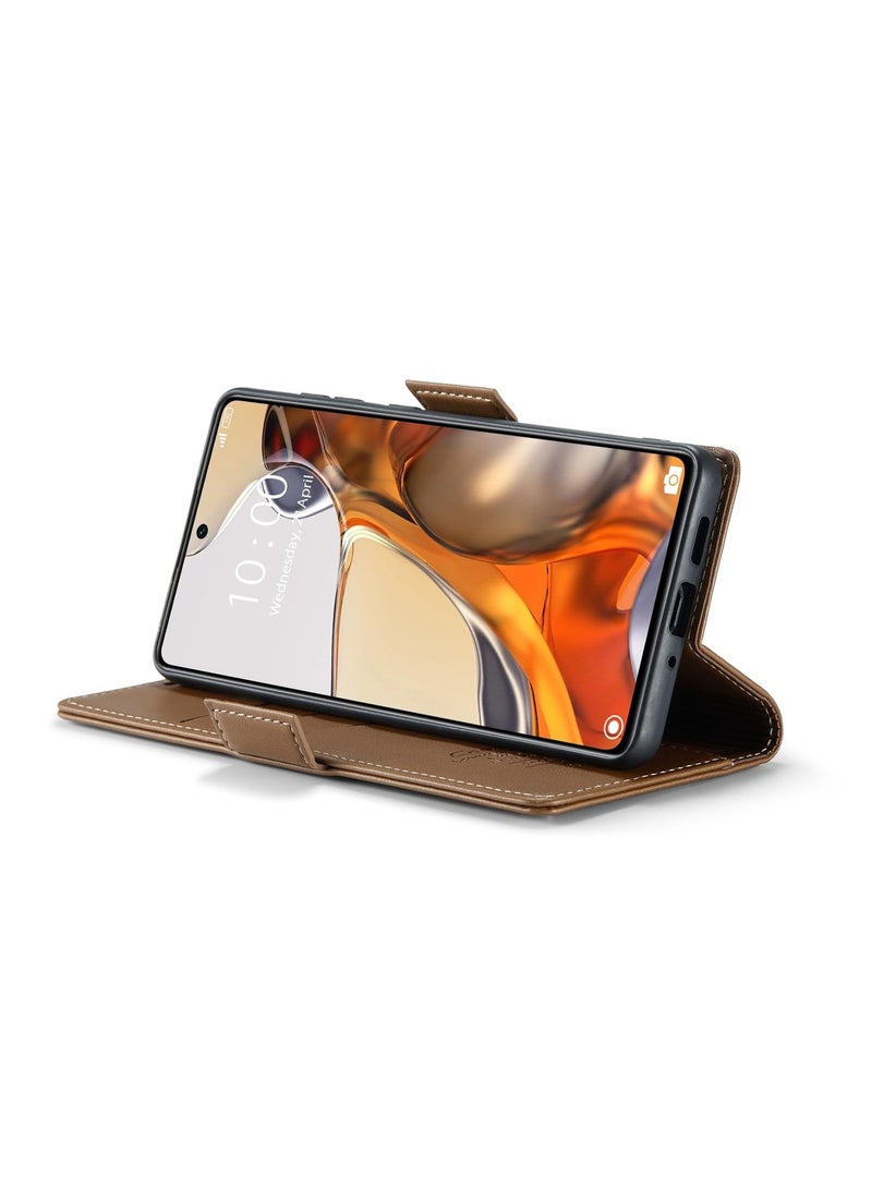 CaseMe Phone Case Luxury PU Leather Design Anti Fingerprint 023 Flip Cover Card Slot Holder Cover For Mi 11T / 11T Pro (Brown) - Image 3