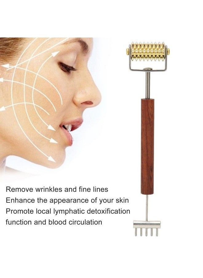 Agatige Face Massage Rollercopper Wooden Handle Skin Roller Double Head Facial Skin Care Tool For Promote Blood Circulation  - Image 3