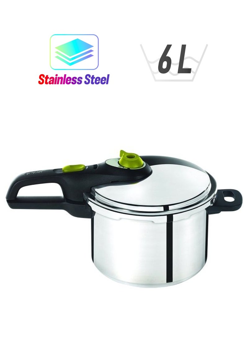 تيفال 6 لتر ستانلس ستيل سيكور 5 نيو طباخ للضغط، فضي - P2530742 أسود/ فضي - Image 1