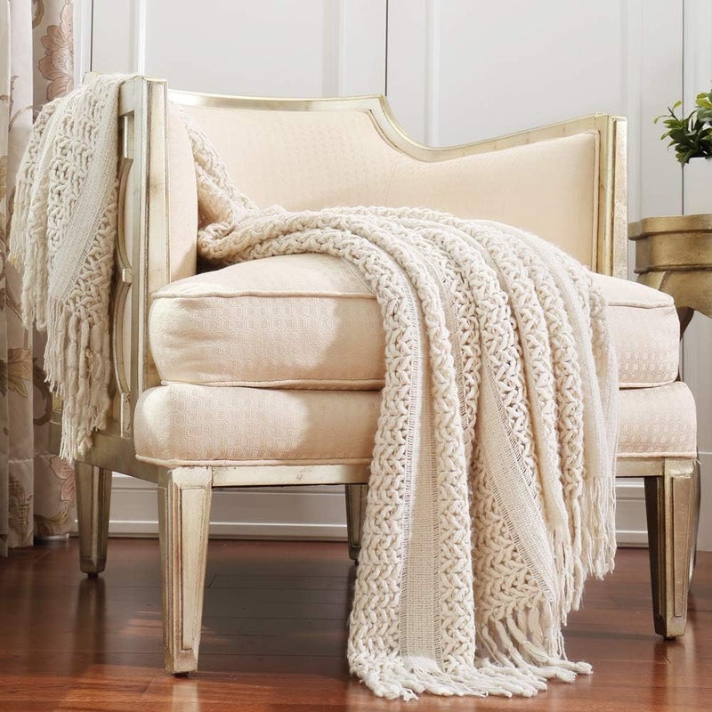 CREVENT Home Decor Farmhouse Couch Sofa Chair Bed Throw Blanket Soft Warm Cozy Light Weight for Travelling 50X60 BeigeIvory