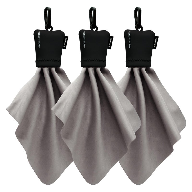 SPUDZ Classic Microfiber Lens Cleaner ClipOn Pouch Washable for Binoculars Scopes Glasses Screens Black 6 x 6 Inch 3Pack