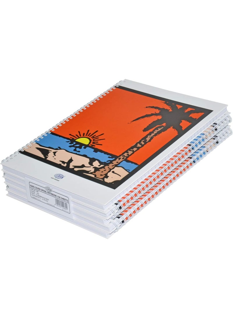 FIS Spiral Hard Cover Notebook, A4 Size (29.7x21cm), Single Line Ruling, 100 Sheets, Pack of 5 Pieces - FSNBSA41901 - Image 1
