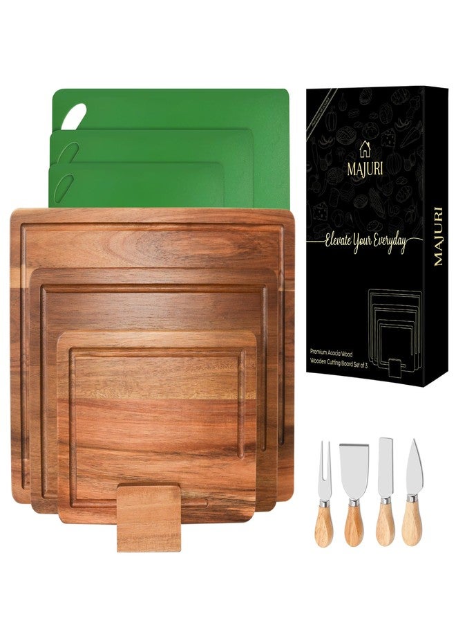 MAJURI Acacia wood Cutting Board - 11 PCS set, Extra large wood cutting boards with holder, Deep Juice Grooves, Halloween Charcuterie Board, Cutting boards non toxic for kitchen, Ideal Gift for Birthday - Image 1