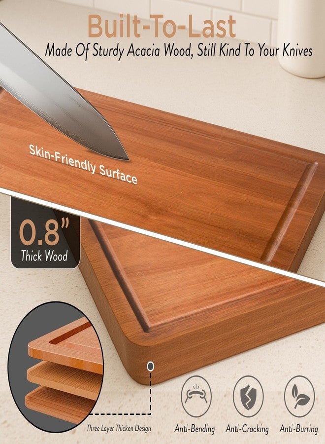 MAJURI Acacia wood Cutting Board - 11 PCS set, Extra large wood cutting boards with holder, Deep Juice Grooves, Halloween Charcuterie Board, Cutting boards non toxic for kitchen, Ideal Gift for Birthday - Image 4