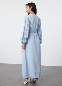 trendyol Blue Glitter Detailed Woven Cap & Abaya & Abaya TCTSS24KF00035  - Image 5