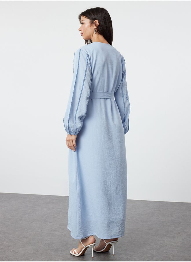 trendyol Blue Glitter Detailed Woven Cap & Abaya & Abaya TCTSS24KF00035  - Image 5