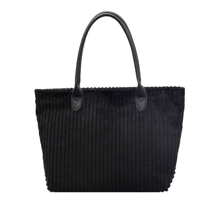 New Winter Striped Large Capacity Tote Bag Fashionable Simple Shoulder Underarm Bag College Students' Casual Commuter Bag