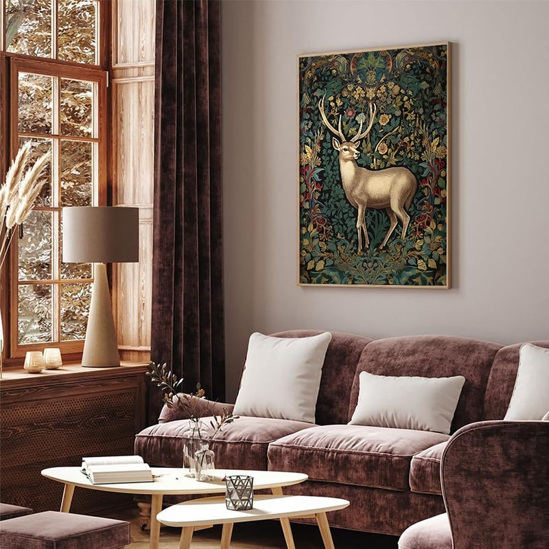 RYZQUBF 3Pcs William morris animal wall art Fox rabbit sika deer Canvas Posters Prints Forest Wild Animal Pictures Paintings Gothic Botanical Floral Oil Wall Decor for Bedroom Unframed (12""x16""x3)  - Image 4