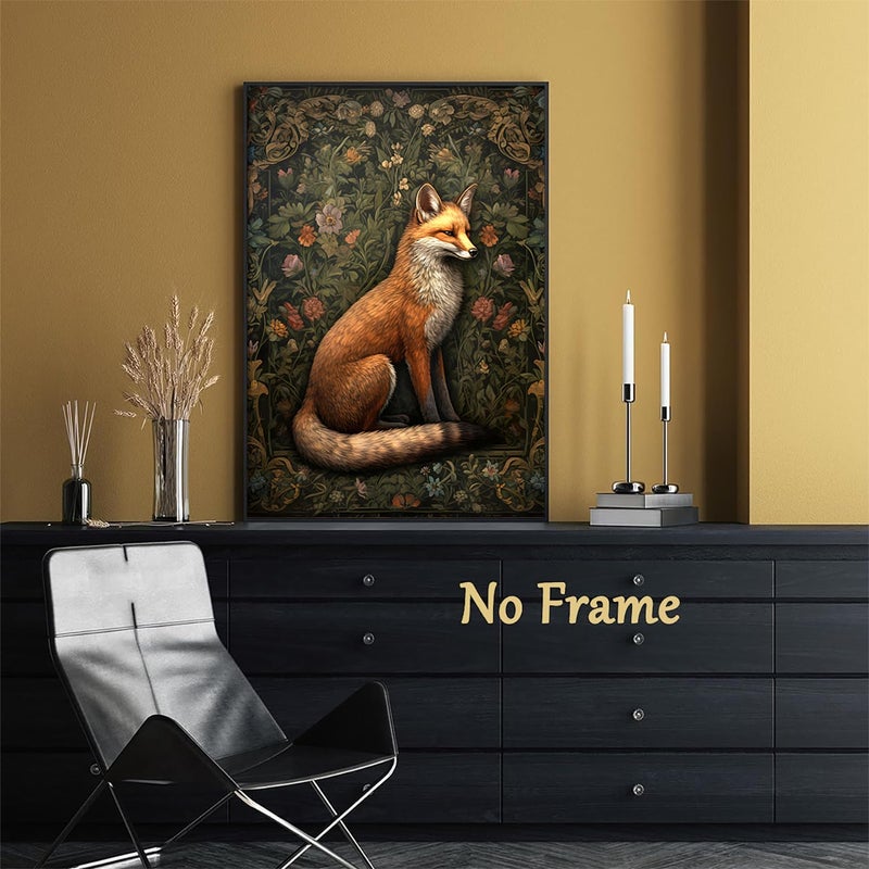 RYZQUBF 3Pcs William morris animal wall art Fox rabbit sika deer Canvas Posters Prints Forest Wild Animal Pictures Paintings Gothic Botanical Floral Oil Wall Decor for Bedroom Unframed (12""x16""x3)  - Image 2