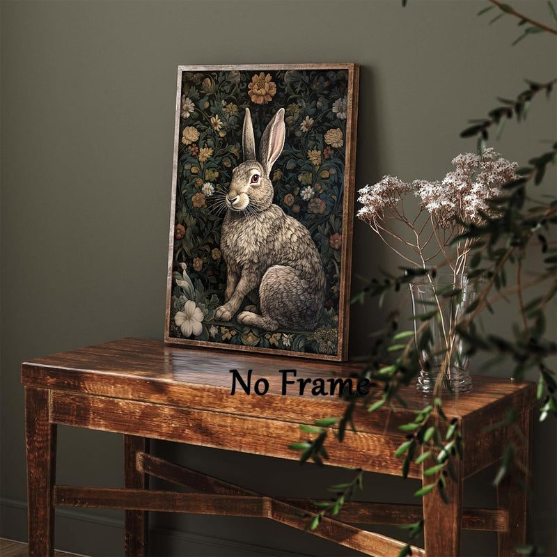 RYZQUBF 3Pcs William morris animal wall art Fox rabbit sika deer Canvas Posters Prints Forest Wild Animal Pictures Paintings Gothic Botanical Floral Oil Wall Decor for Bedroom Unframed (12""x16""x3)  - Image 3
