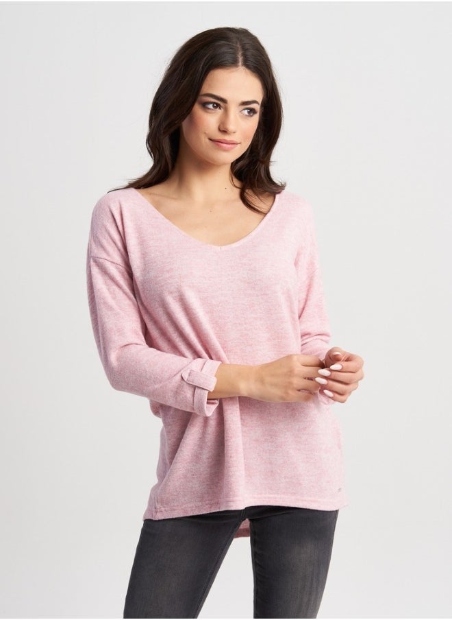HaILYS - Soft Pink V-Neck Knit Sweater - Image 1
