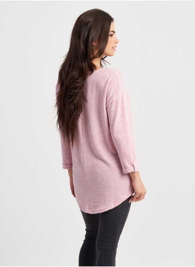 HaILYS - Soft Pink V-Neck Knit Sweater - Image 1