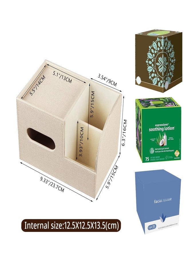 PUSU Leather Square Tissue Box Cover with Storage Tray,Cube Tissue Box Holder,Modern Facial Paper Organizer with Remote Control Holder for Bathroom,Vanity Countertop,End Table NightStand Home Office.Beige - Image 3
