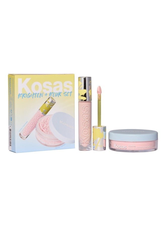 كوساس مجموعة KOSAS "Brighten & Blur" (مصحح اللون Revealer Extra Bright Illusion + بودرة تثبيت Cloud Set Loose بحجم مصغر) | مجموعة مكياج تمنح إشراقاً، وتخفي العيوب، وتدوم طويلاً. - Image 1