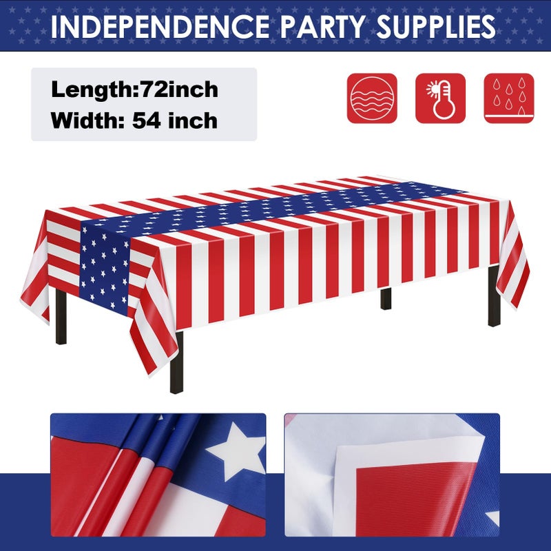 Childom Patriotic Party Supplies,152Pcs American Flag Themed Party Set, Patriotic Party Decorations, American Flag Tablecloths,4th of July Plates Cups, Red White and Blue Decor for Outside, Picnic, Memorial - Image 3