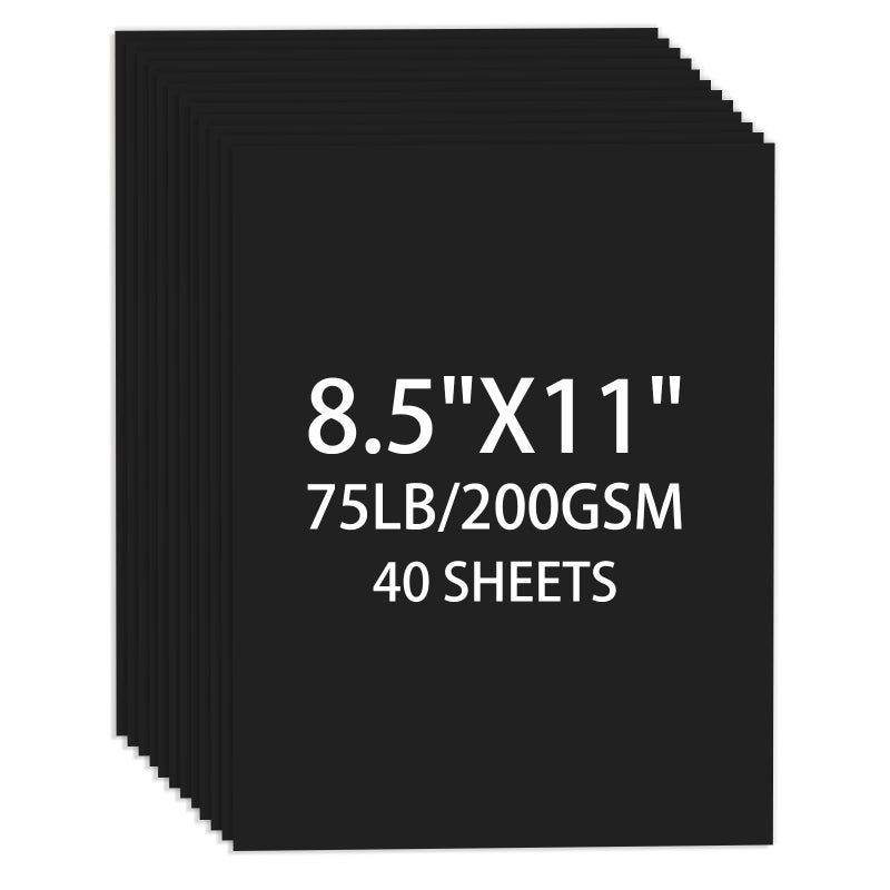 Ciphyfee Cardstock 8.5 X 11, 40 Sheets Black Card Stock, 75lb/ 200gsm Copy Paper, Cardstock Printer Paper For Art, Drawing, Invitations, DIY Cards, Watercolor, Craft, Construction, School & Office Supplies - Image 1