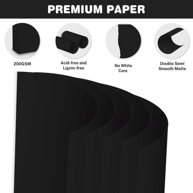 Ciphyfee Cardstock 8.5 X 11, 40 Sheets Black Card Stock, 75lb/ 200gsm Copy Paper, Cardstock Printer Paper For Art, Drawing, Invitations, DIY Cards, Watercolor, Craft, Construction, School & Office Supplies - Image 3