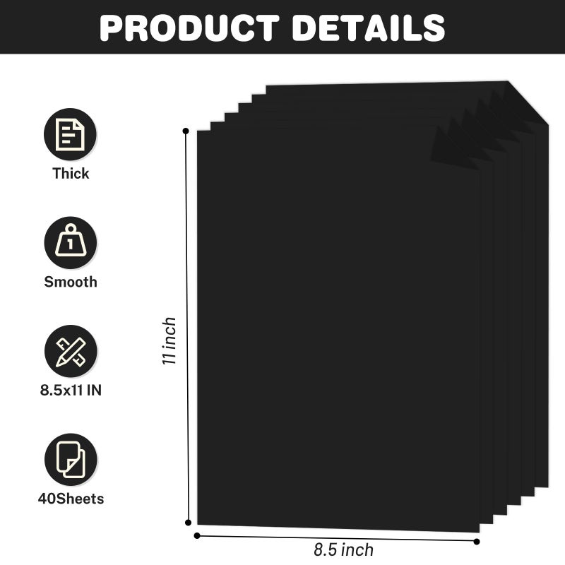 Ciphyfee Cardstock 8.5 X 11, 40 Sheets Black Card Stock, 75lb/ 200gsm Copy Paper, Cardstock Printer Paper For Art, Drawing, Invitations, DIY Cards, Watercolor, Craft, Construction, School & Office Supplies - Image 2