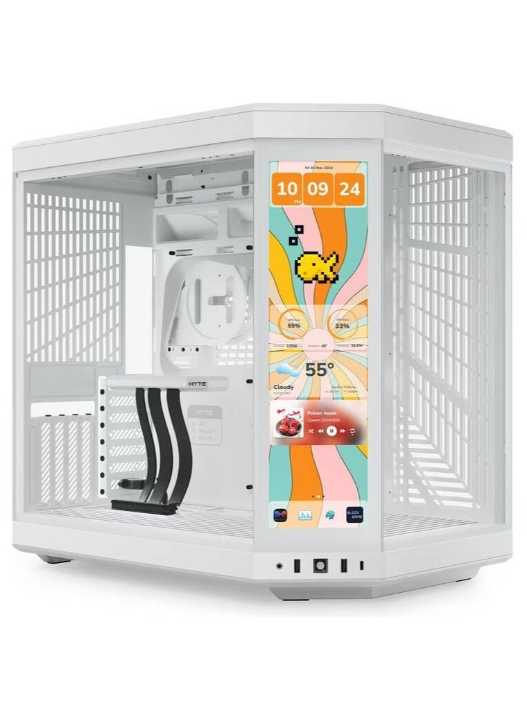 HYTE Y70 Touch Infinite ATX Mid-Tower PC Case with 14.5" 2.5K Multi-Touch LCD, Dual-Chamber Design, Supports ITX/mATX/ATX/EATX, PCIe 4.0 Riser Cable, RGB, USB-C 3.2 Gen 2, Extensive Cooling (Up to 360mm Radiators), 2x 3.5" & 4x 2.5" Storage Bays, GPU up to 422mm, Snow White | CS-HYTE-Y70TI-WW  - Image 1