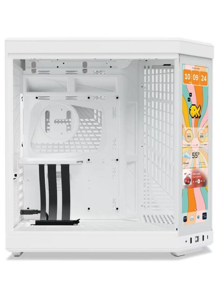 HYTE Y70 Touch Infinite ATX Mid-Tower PC Case with 14.5" 2.5K Multi-Touch LCD, Dual-Chamber Design, Supports ITX/mATX/ATX/EATX, PCIe 4.0 Riser Cable, RGB, USB-C 3.2 Gen 2, Extensive Cooling (Up to 360mm Radiators), 2x 3.5" & 4x 2.5" Storage Bays, GPU up to 422mm, Snow White | CS-HYTE-Y70TI-WW  - Image 3