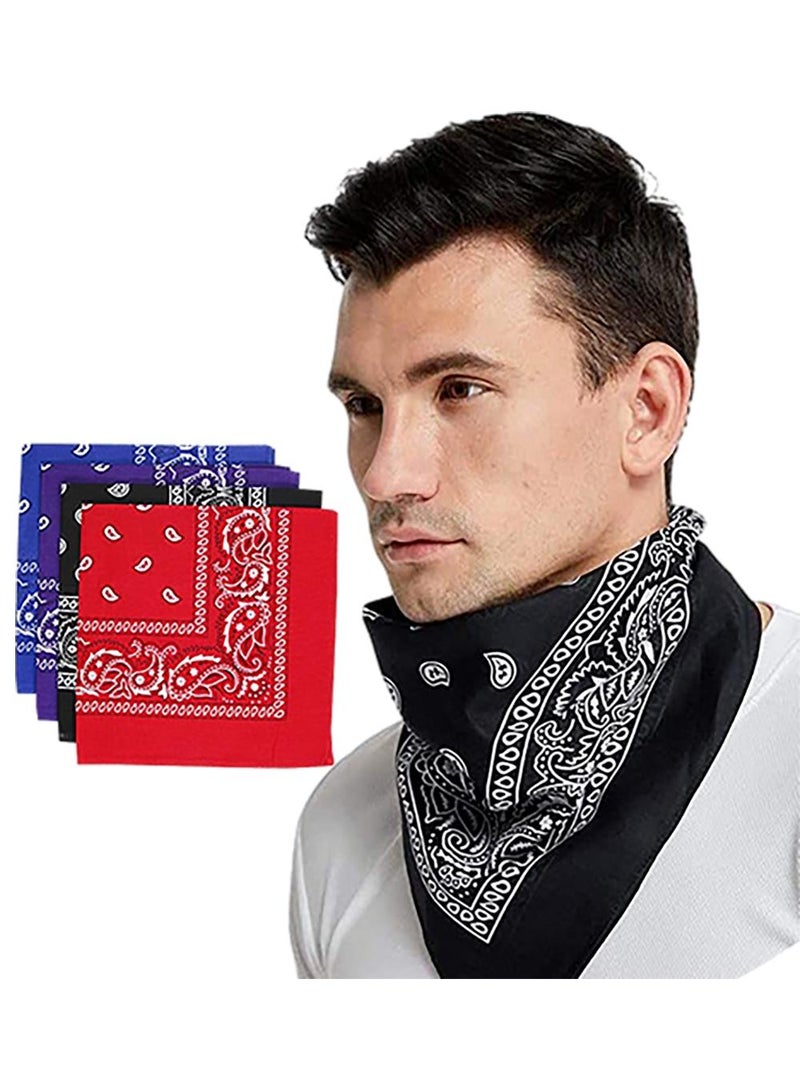 Sweet seven Versatile 4-Pack Multi-Purpose Bandanas: Cycling, Headband, Face Mask, Neckerchief, Handkerchief - Men, Women, Hip-Hop Sporting - Black, Purple, Blue, Red - Image 1