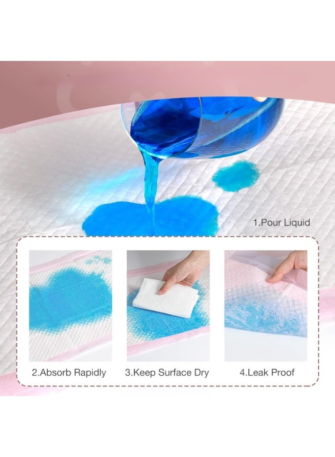 هو 50 قطعة من سجادات تغيير حفاضات الأطفال للاستخدام مرة واحدة، وسادات تغيير حفاضات مقاومة للماء، 45 × 60 سم، وسادة تغيير حفاضات عالية الامتصاص مانعة للتسرب، وسادات سفلية فائقة النعومة لتغيير الحفاضات للأطفال باللون الوردي - Image 2