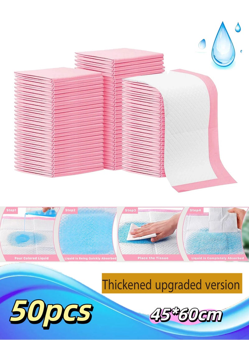 هو 50 قطعة من سجادات تغيير حفاضات الأطفال للاستخدام مرة واحدة، وسادات تغيير حفاضات مقاومة للماء، 45 × 60 سم، وسادة تغيير حفاضات عالية الامتصاص مانعة للتسرب، وسادات سفلية فائقة النعومة لتغيير الحفاضات للأطفال باللون الوردي - Image 1