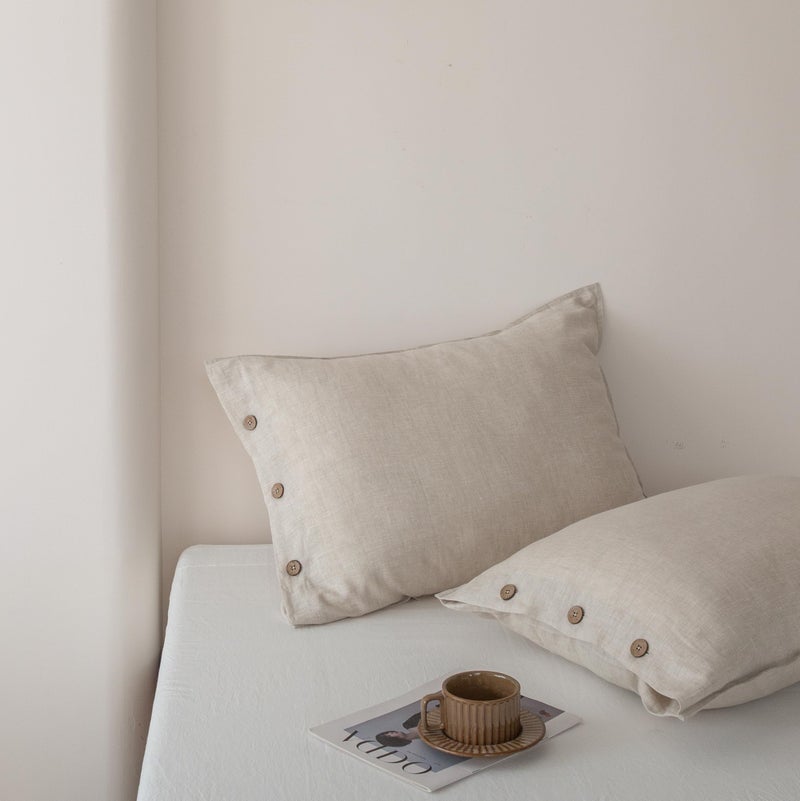 EVERLY 100% Linen Pillowcases Set of 2, French Linen from Normandy, 20X26Inch Standard Size, Natural Color, Coconut Buttons Closure, Flax Pillowshams-Pillowcase-Linen - Image 4