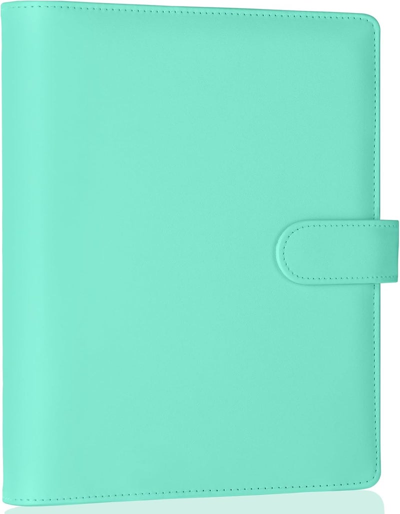 Antner A5 PU Leather Binder 6 Ring Notebook Photocard Budget Binder Cover for A5 Refill Paper, Refillable Loose Leaf Personal Planner Organizer Binder with Magnetic Buckle, Light Green - Image 1