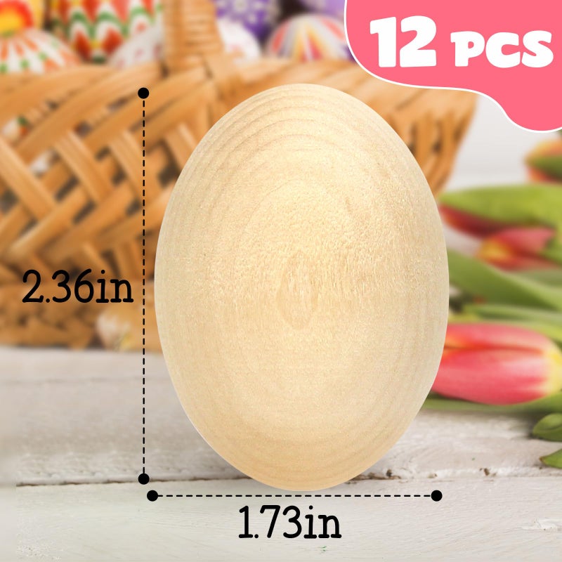 Pseutio 12 PCS Wooden Eggs to Paint Fake Easter Eggs Unpainted Faux Wooden Eggs for Crafts, Easter Decorations, Get Hens to Lay Eggs - Image 2