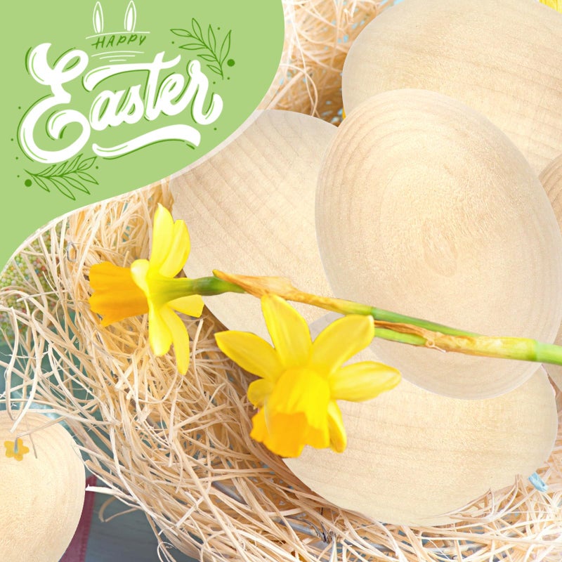 Pseutio 12 PCS Wooden Eggs to Paint Fake Easter Eggs Unpainted Faux Wooden Eggs for Crafts, Easter Decorations, Get Hens to Lay Eggs - Image 3