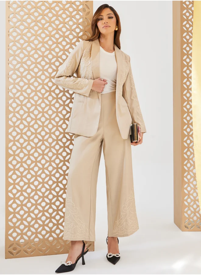 ستايلي Styli Embroidered Wide Leg Tailored Pants