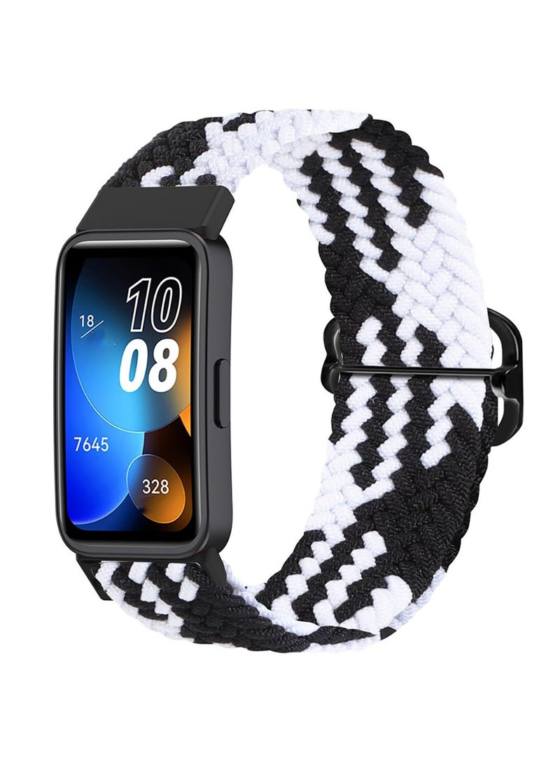 Strap for Huawei Band 10/9/8 Hand-woven Adjustable Strap,Compatible for Huawei Band 10/9/8 Replacement Nylon Wristband Strap,Black and White - Image 1