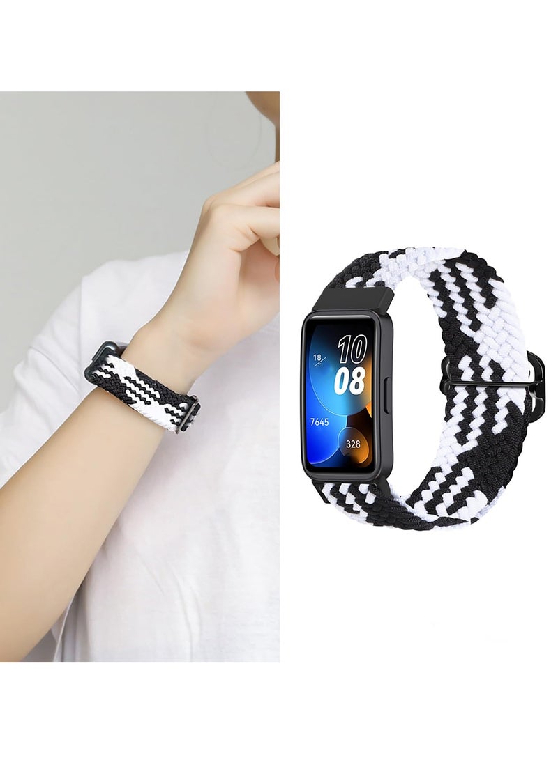 Strap for Huawei Band 10/9/8 Hand-woven Adjustable Strap,Compatible for Huawei Band 10/9/8 Replacement Nylon Wristband Strap,Black and White - Image 2