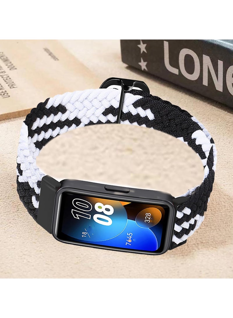 Strap for Huawei Band 10/9/8 Hand-woven Adjustable Strap,Compatible for Huawei Band 10/9/8 Replacement Nylon Wristband Strap,Black and White - Image 3