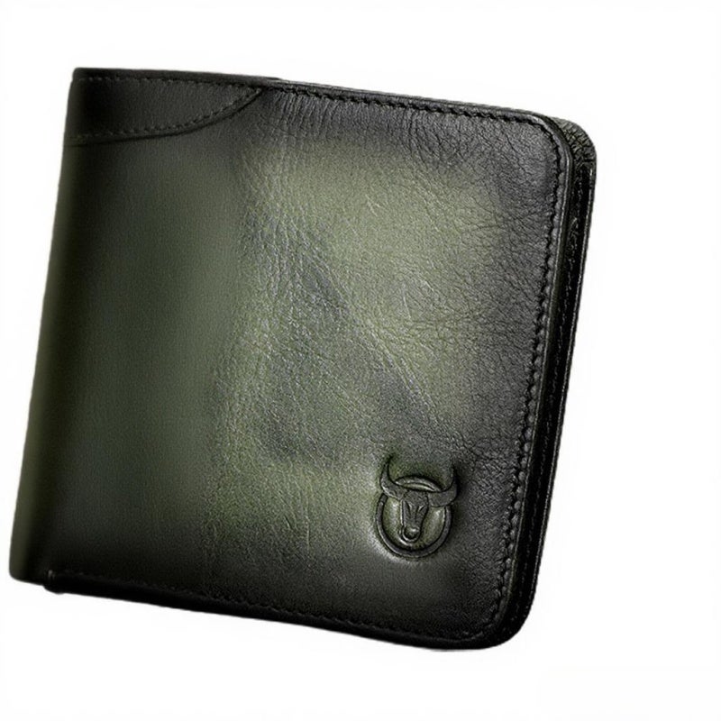 BULLCAPTAIN Men Large Capacity Genuine Leather Bifold Wallet RFID Blocking Vintage Credit Card Holder - Image 1