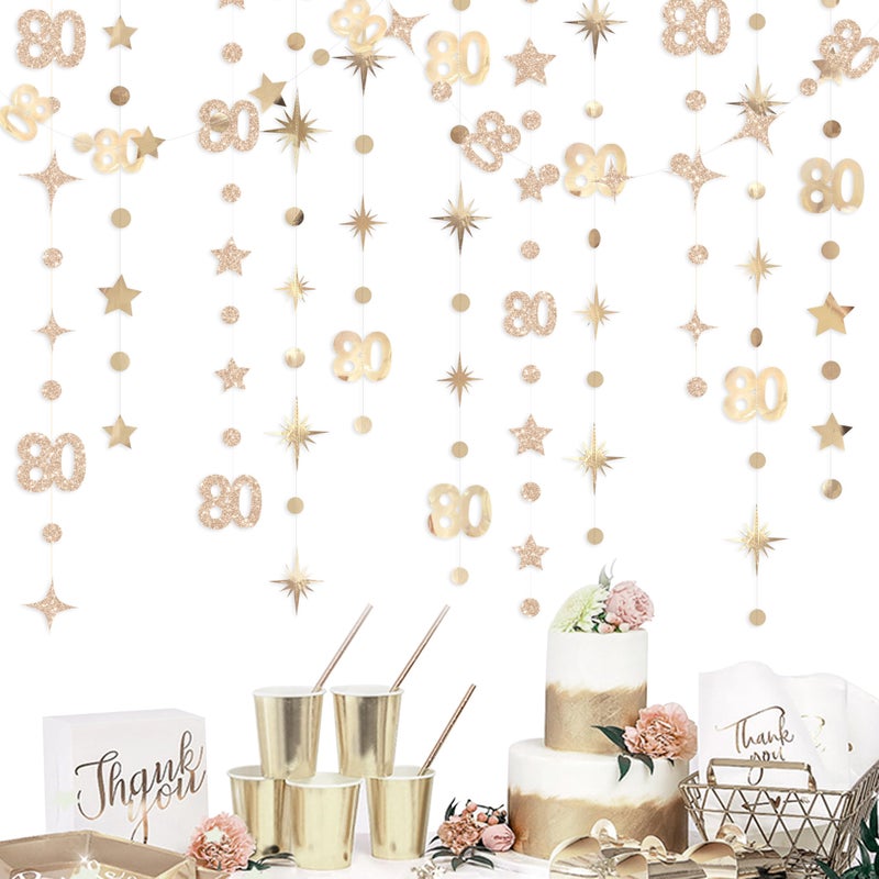 pinkblume Champagne Gold 80th Birthday Decorations Number 80 Circle Dot Star Garland Metallic Streamer Banner for Women Mens Cheers to 80 Years Old Birthday Happy 80th Anniversary Vintage 1945 Party Supplies - Image 3
