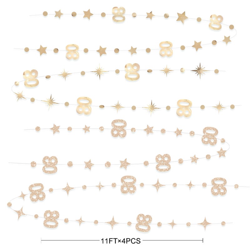 pinkblume Champagne Gold 80th Birthday Decorations Number 80 Circle Dot Star Garland Metallic Streamer Banner for Women Mens Cheers to 80 Years Old Birthday Happy 80th Anniversary Vintage 1945 Party Supplies - Image 2