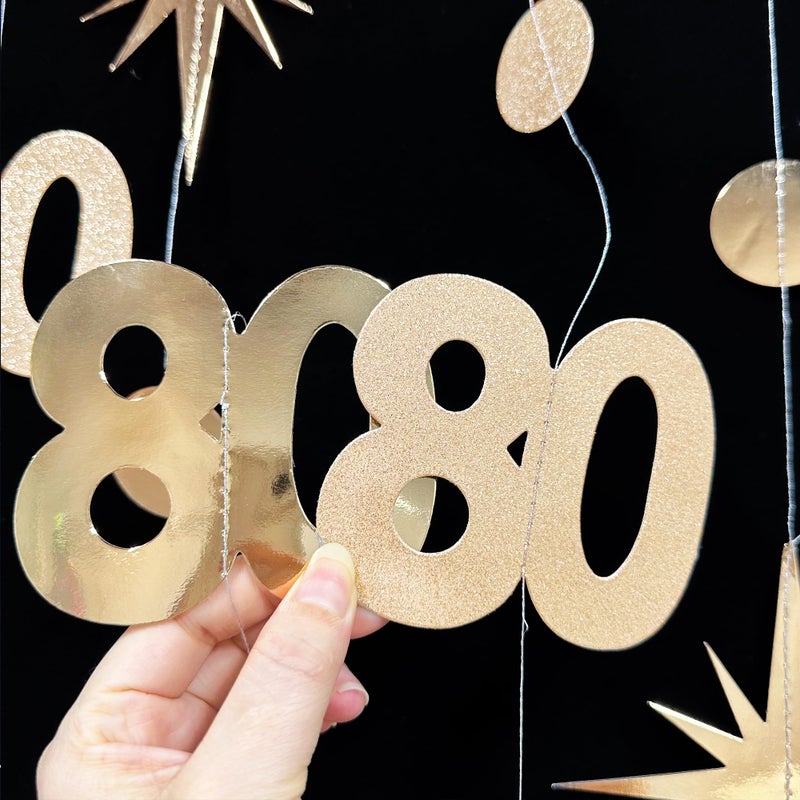 pinkblume Champagne Gold 80th Birthday Decorations Number 80 Circle Dot Star Garland Metallic Streamer Banner for Women Mens Cheers to 80 Years Old Birthday Happy 80th Anniversary Vintage 1945 Party Supplies - Image 5