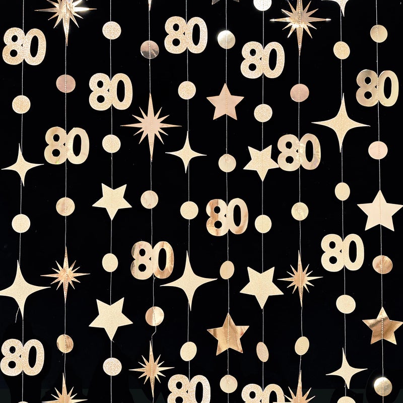 pinkblume Champagne Gold 80th Birthday Decorations Number 80 Circle Dot Star Garland Metallic Streamer Banner for Women Mens Cheers to 80 Years Old Birthday Happy 80th Anniversary Vintage 1945 Party Supplies - Image 4