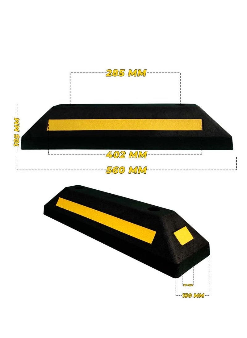 BERRY - BERRY Wheel Stopper 57CM Black | Rubber Parking Wheel Stops for Car Parking Areas | Heavy Duty Parking Blocks Black with Yellow Strips (1Pcs) - Image 1