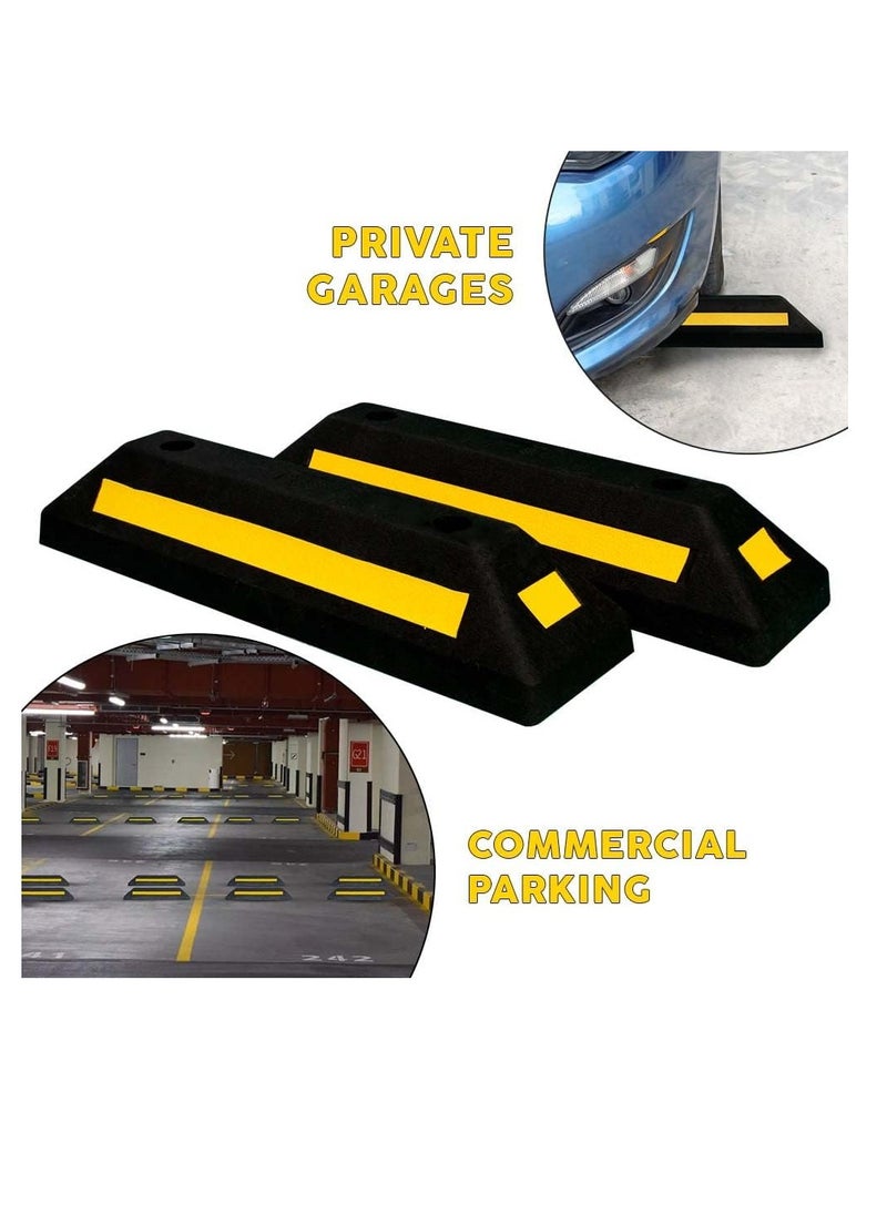 BERRY - BERRY Wheel Stopper 57CM Black | Rubber Parking Wheel Stops for Car Parking Areas | Heavy Duty Parking Blocks Black with Yellow Strips (1Pcs) - Image 1