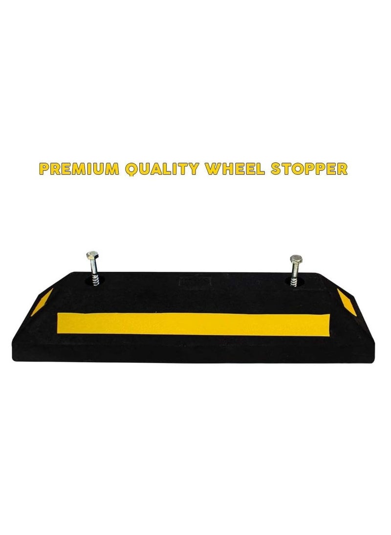 BERRY - BERRY Wheel Stopper 57CM Black | Rubber Parking Wheel Stops for Car Parking Areas | Heavy Duty Parking Blocks Black with Yellow Strips (1Pcs) - Image 1