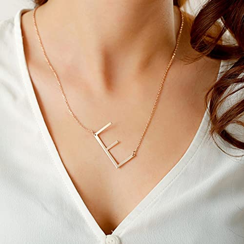RINHOO Sideways Large Initial Necklace 18k Gold Plated Stainless Steel Big Letter Script Name Monogram Pendant Necklace for Women Gift(from Alphabet 26 A-Z) - Image 2