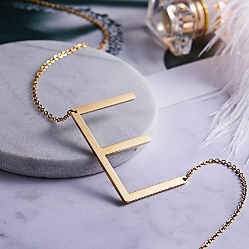 RINHOO Sideways Large Initial Necklace 18k Gold Plated Stainless Steel Big Letter Script Name Monogram Pendant Necklace for Women Gift(from Alphabet 26 A-Z) - Image 4