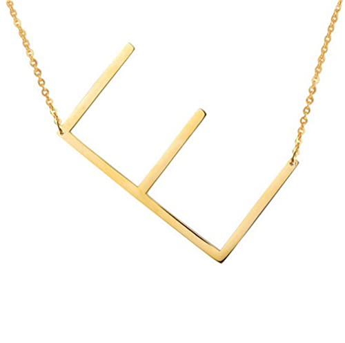 RINHOO Sideways Large Initial Necklace 18k Gold Plated Stainless Steel Big Letter Script Name Monogram Pendant Necklace for Women Gift(from Alphabet 26 A-Z) - Image 1