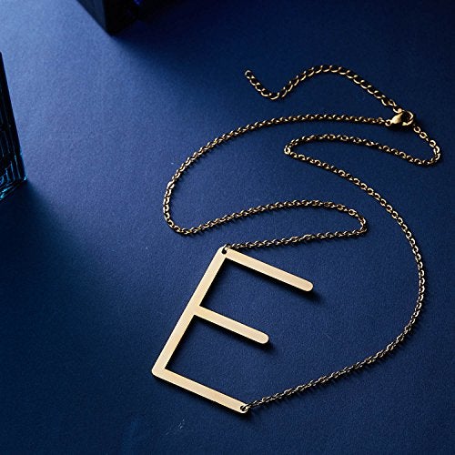 RINHOO Sideways Large Initial Necklace 18k Gold Plated Stainless Steel Big Letter Script Name Monogram Pendant Necklace for Women Gift(from Alphabet 26 A-Z) - Image 3